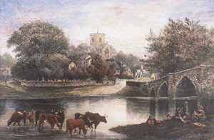 St. Asaph Cathedral, where Bishop Morgan was buried. Here also Richard Parry served as bishop. Watercolour by John Josiah Dodd, (1821?-1894) 19th cent.