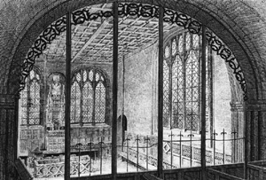 The Gwydir family chapel at Llanrwst Church. Wood engraving by Hugh Hughes, 1823.