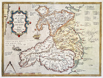 A printed map of Wales by one of Bishop Morgan's contemporaries, Humphrey Lhuyd, c. 1580.