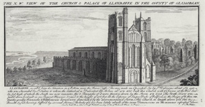 Llandaff Cathedral, where William Morgan was bishop. Engraving by the brothers Buck, 1741.