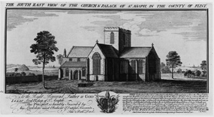 St. Asaph Cathedral, where William Morgan was bishop. Engraving by the brothers Buck, 1742.