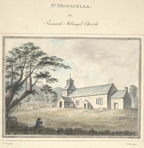 Pennant Melangell Church, one of the churches where William Morgan was vicar. Watercolour by John Ingleby (1749-1808), 1795