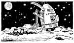 A space ship lands on the moon