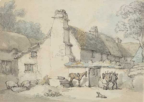 Esgynfa y tu fas i ffermdy / Mounting steps outside a farmhouse