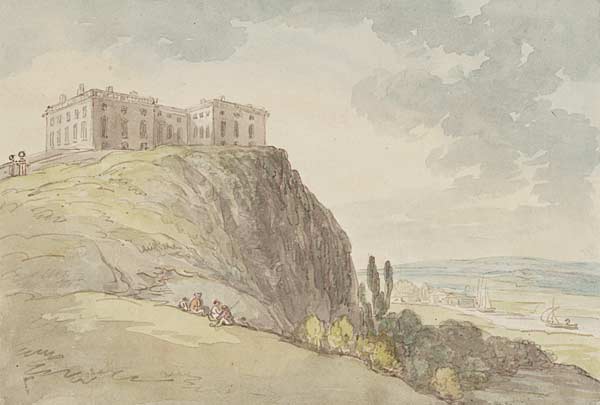 [Tirlun gyda phlasdy ar ben clogwyn] / [Landscape with mansion set upon a cliff]