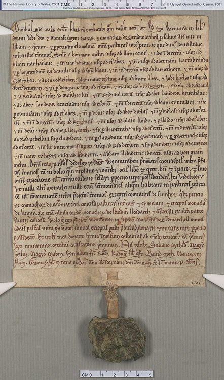 NLW Wynnstay Estate Records, Ystrad Marchell charter no.34 (front)