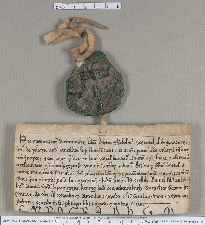 NLW Wynnstay Estate Records, Ystrad Marchell charter no.35 (front)