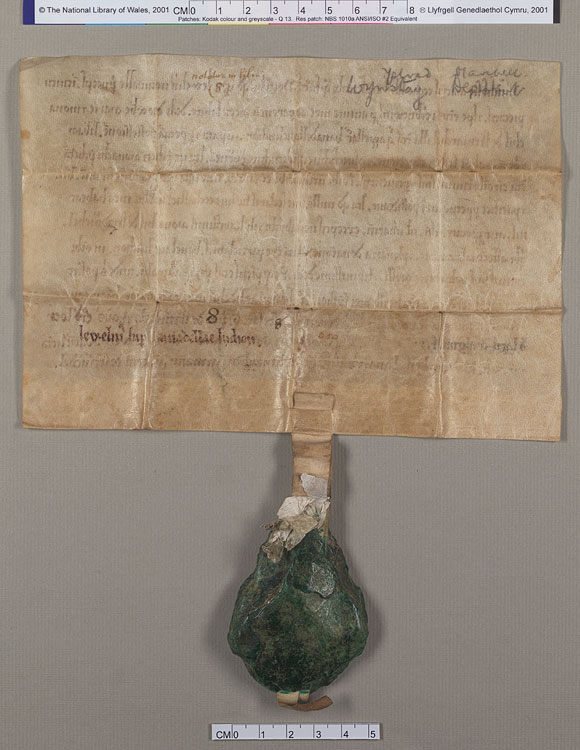 NLW Wynnstay Estate Records, Ystrad Marchell charter no.58 (back)