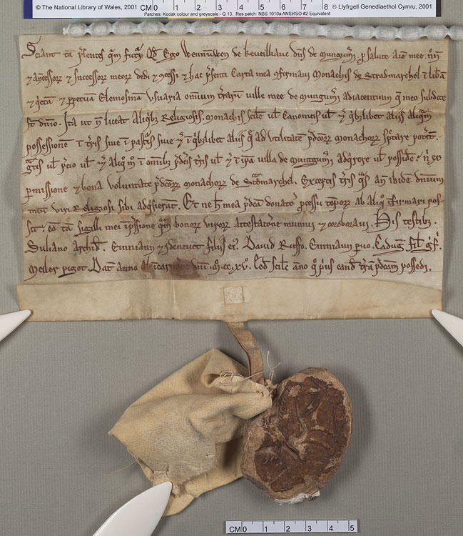 NLW Wynnstay Estate Records, Ystrad Marchell charter no.62 (front)